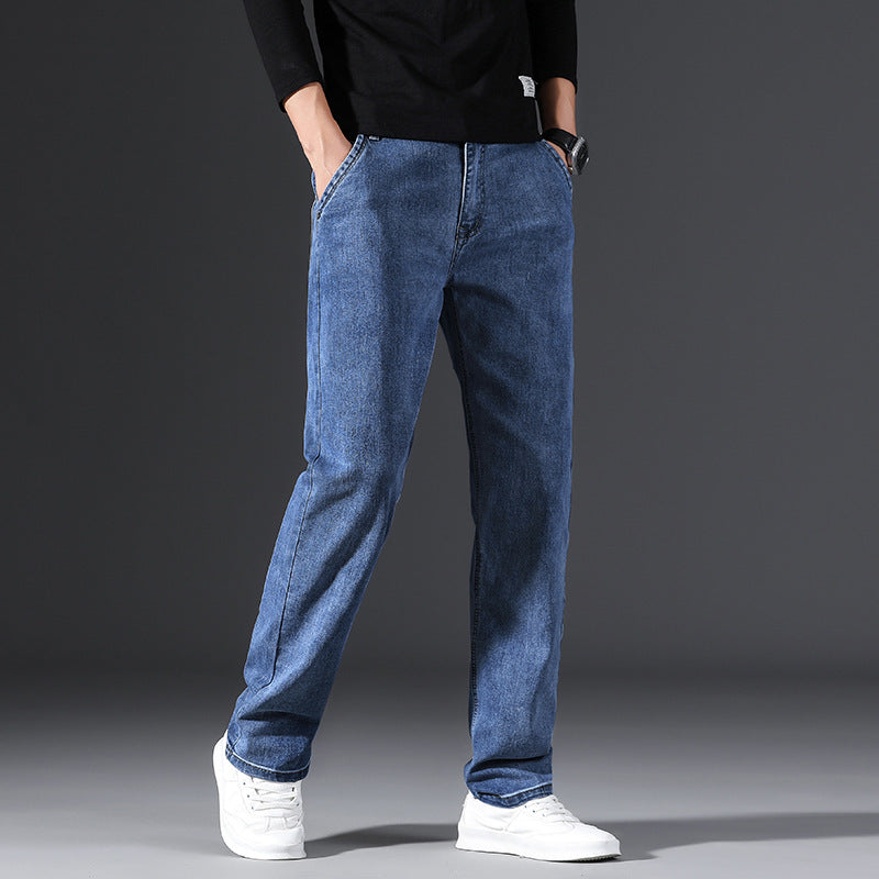 Men's Business Casual High Waist Stretch Jeans Simple Fashion Straight Loose Jeans