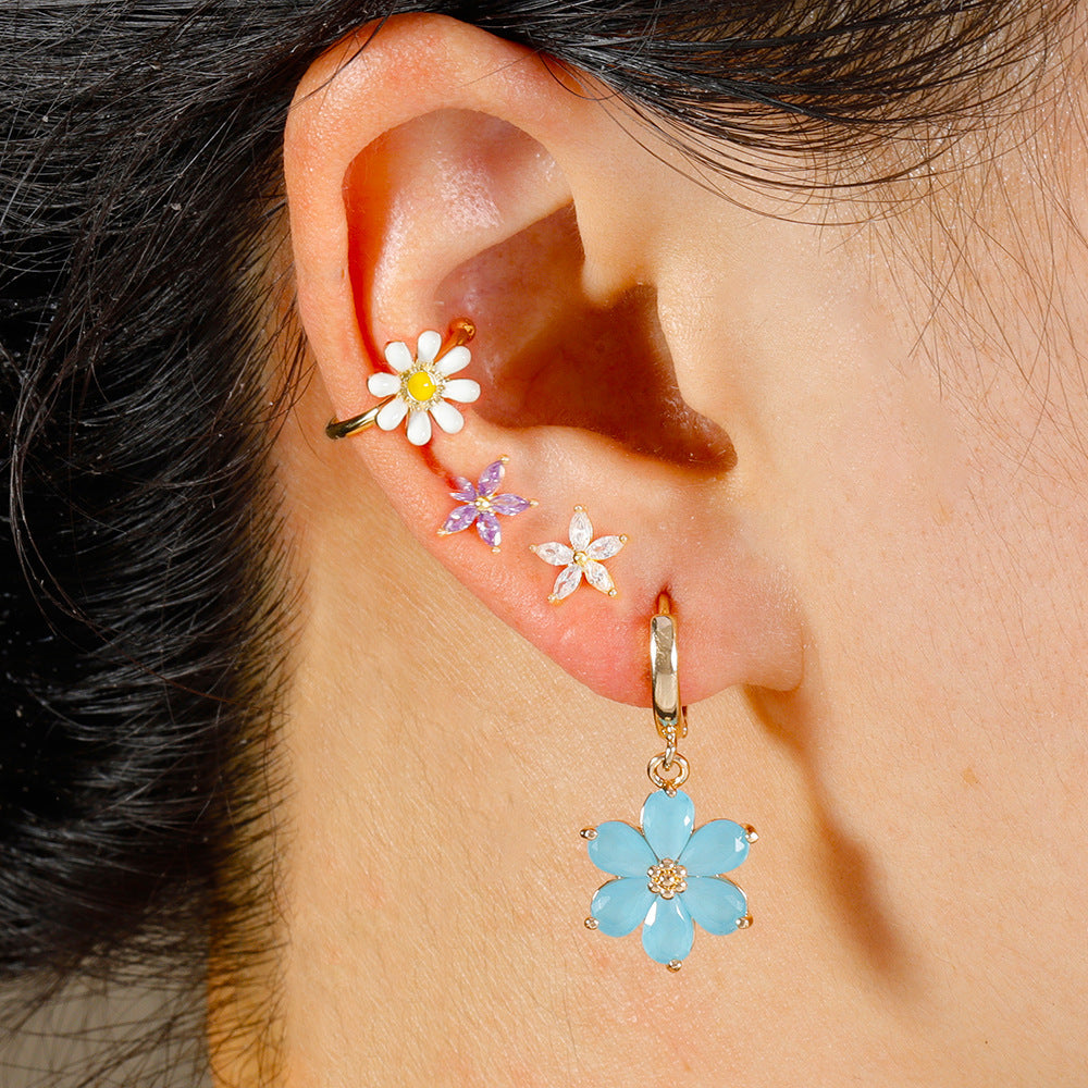 Simple Zircon Six-leaf Flower Pendant Earrings For Women