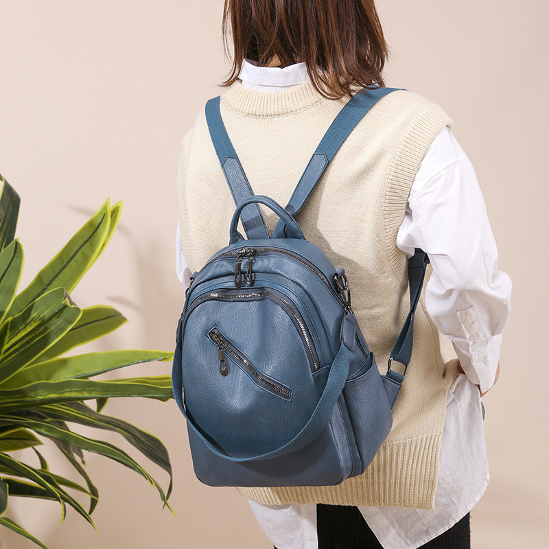 New Style PU Soft Leather Backpack Multi-Purpose Large-Capacity Student School Bag