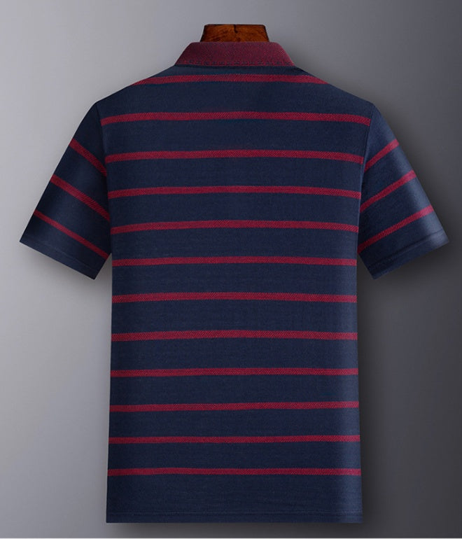 Men's Wide Brimmed Striped Lapel Short Sleeved T Shirt Casual T Shirt