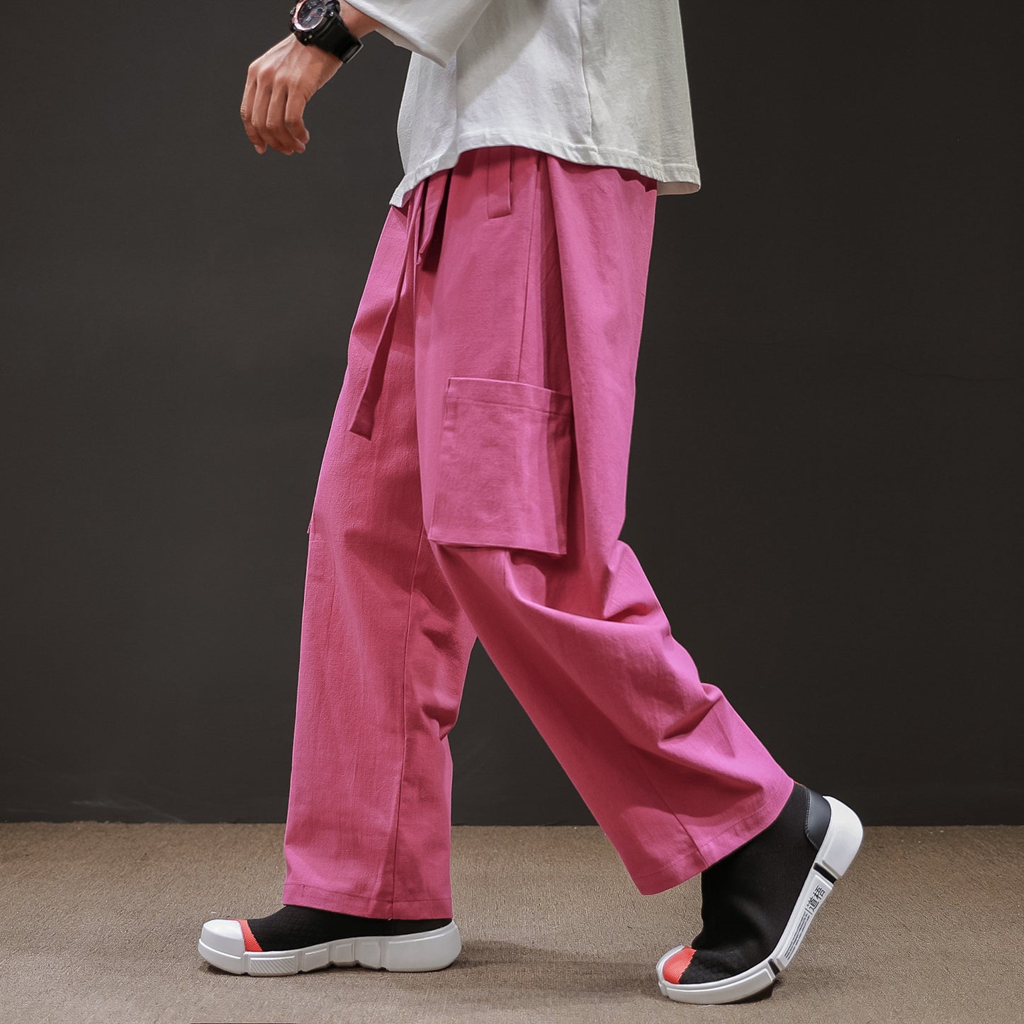 Straight Mid-Waist Lace-Up Cargo Pants