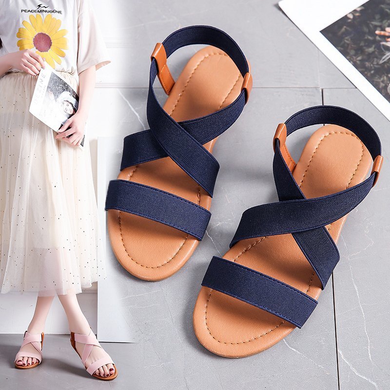 Cross Strap Open Toe Flat Roman Sandals