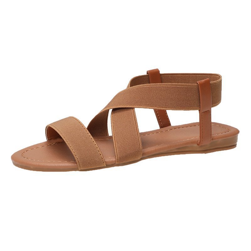 Cross Strap Open Toe Flat Roman Sandals