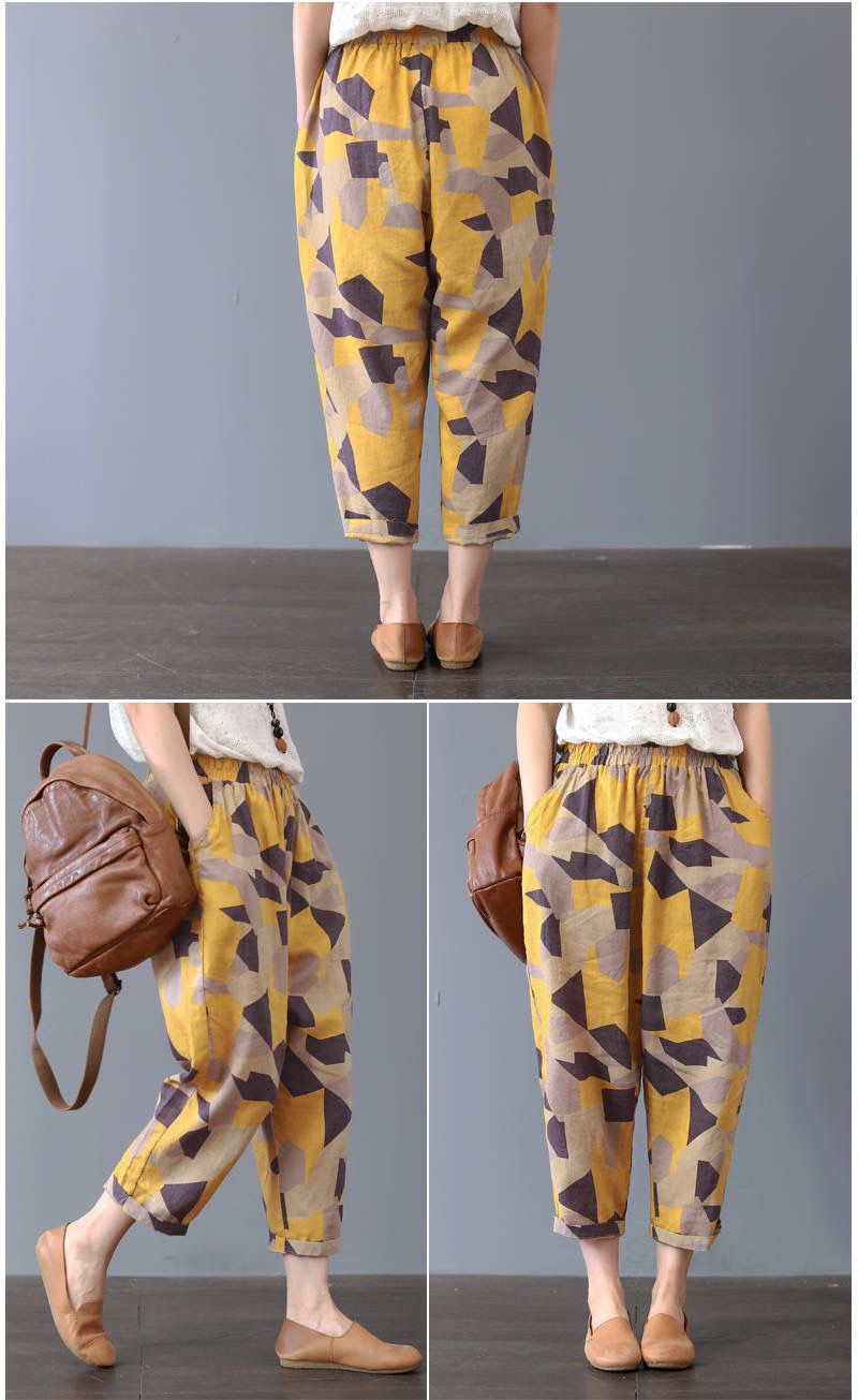 Art Harem Pants Are Thin, All-Match Female Printing Nine Points Cotton And Linen