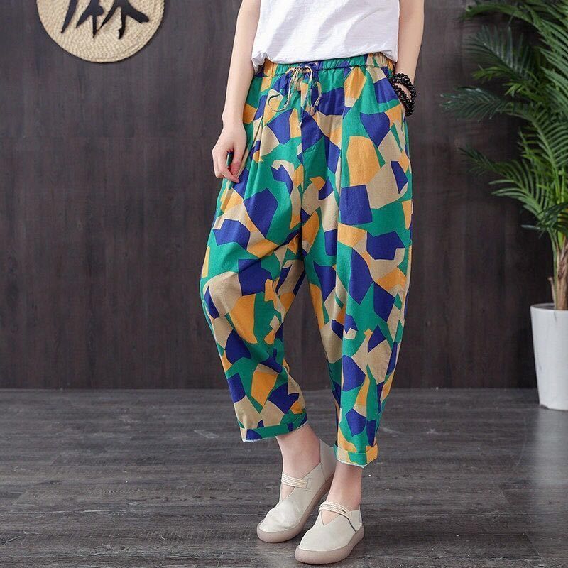 Art Harem Pants Are Thin, All-Match Female Printing Nine Points Cotton And Linen