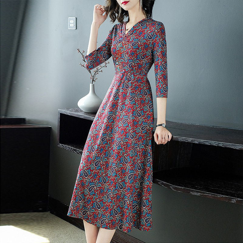 Generous Temperament Slim Dress Mid-Length Middle-Aged And Elderly Printed Mid-Length Base Skirt