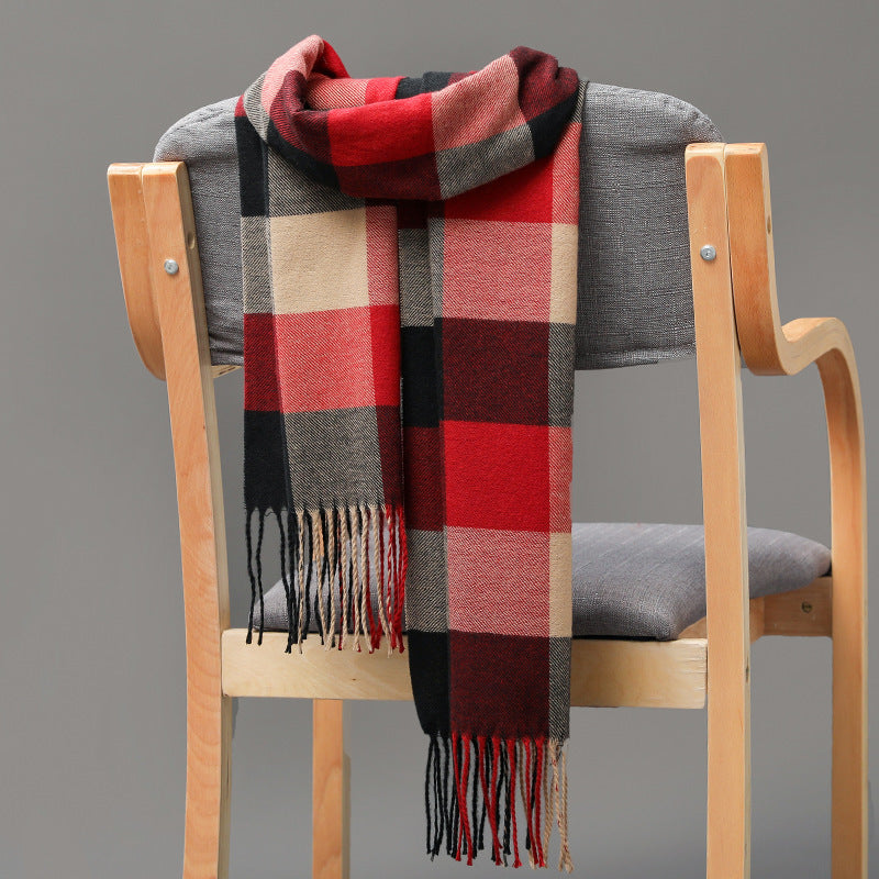 British Plaid Imitation Cashmere Tassels Couple Parent-child Men's Scarf