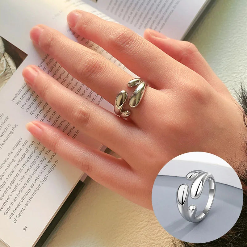 PANJBJ 925 Sterling Silver Wide Smooth Ring for Women Girl Irregular Simple Fashion Adjustable Jewelry Gift Dropshipping