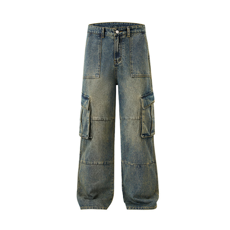 Men's American-style Retro Multi-pocket Loose Jeans