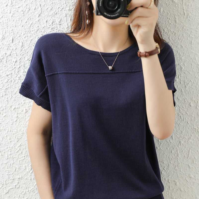 Pure Cotton Short-sleeved Knitted T-shirt