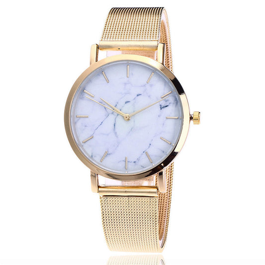 Vansvar fashion brand silver and gold mesh band creative marble wristwatch casual women quartz watches gift relogio feminino