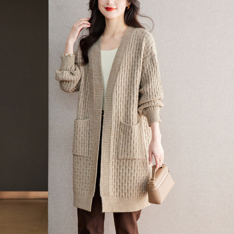 Knitted Long Lazy Feeling Thick Soft Skin-friendly Loose Long Sleeve Cardigan Jacket