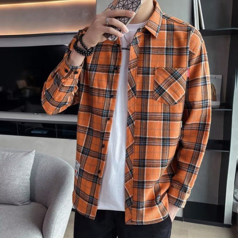 Loose Hong Kong Style Casual Coat Youth Plaid Shirt