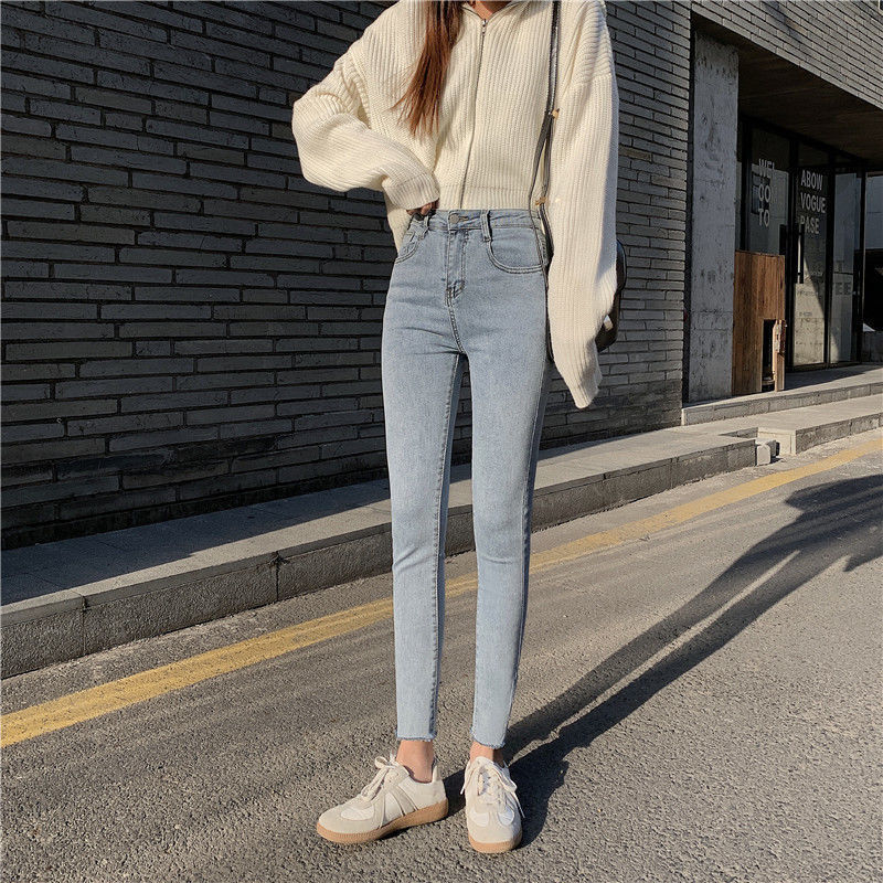 Light-colored High-waisted Slim Slimming All-match Tight-fitting Cropped Trousers