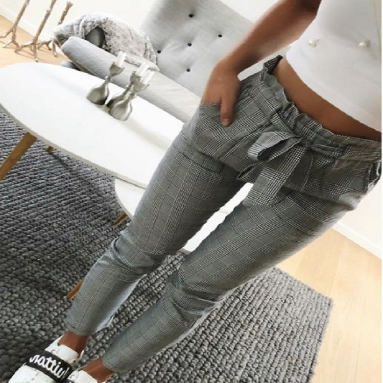 High-Waist Lace-Up Bow All-Match Long Pants