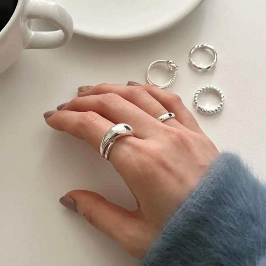 PANJBJ 925 Sterling Silver Wide Smooth Ring for Women Girl Irregular Simple Fashion Adjustable Jewelry Gift Dropshipping