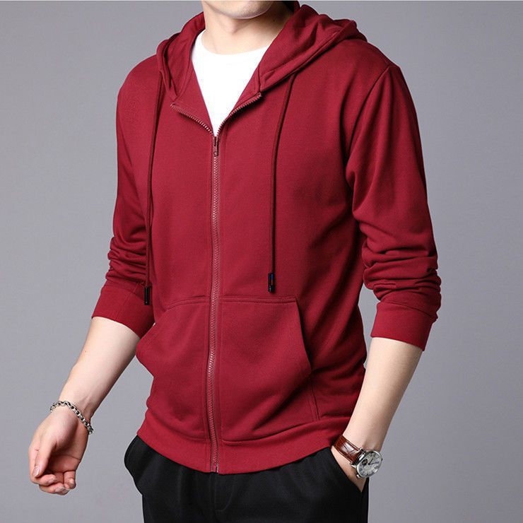 Men's Fleece-lined Thickened Hooded Sweatshirt Teenagers Cardigan Top