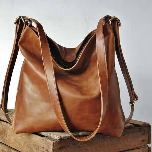 Retro Bag Oil Wax Leather Shoulder Capacity Soft