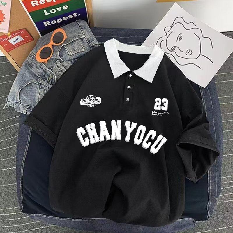 Hong Kong Style Polo Collar College Style Short Sleeve T-shirt