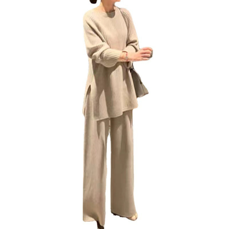 Knitted Sweater Wide-leg Pants Suit Women