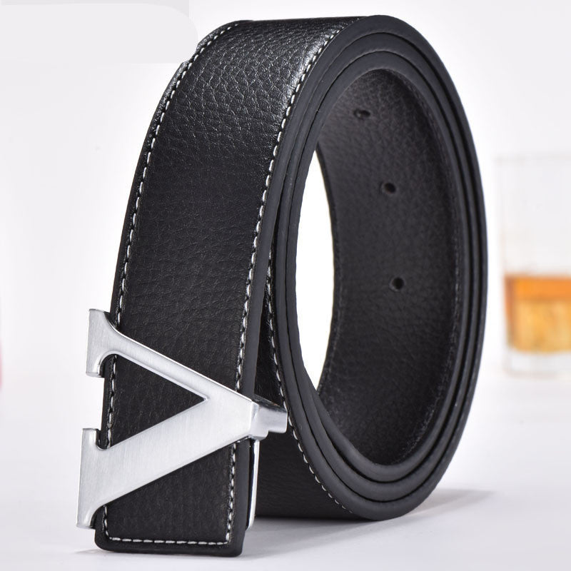 Korean fashion letter leather belt men's belt