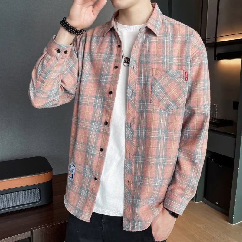 Loose Hong Kong Style Casual Coat Youth Plaid Shirt