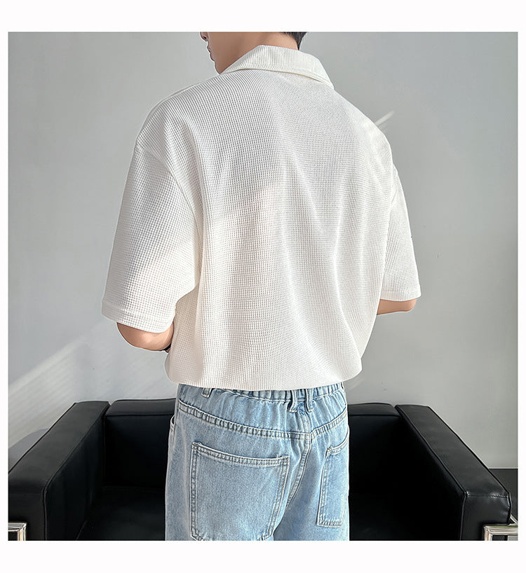 Ins Springsummer Plain Short Sleeve Polo Knitted Loose Drop-shoulder Sleeve Half Sleeve