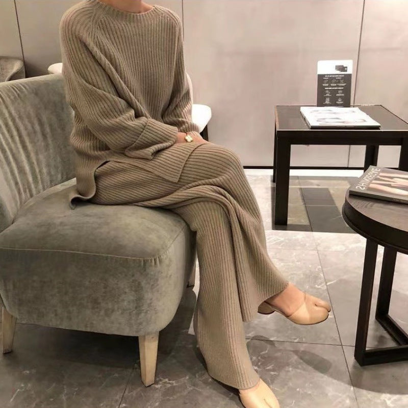 Knitted Sweater Wide-leg Pants Suit Women