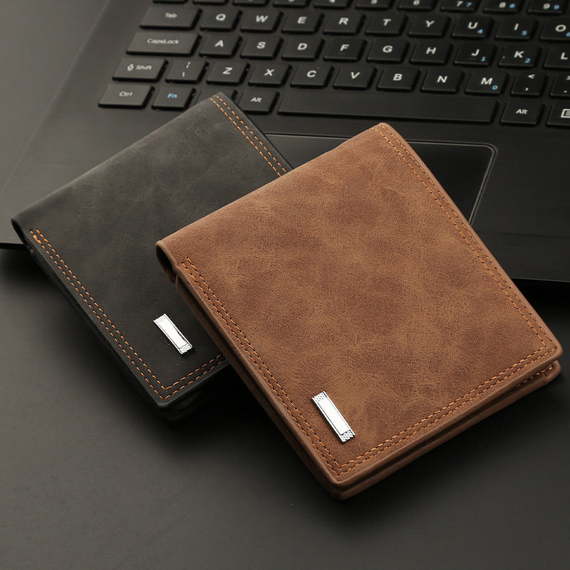 Men's Compact Wallet With Zipper And Multiple Card Slots