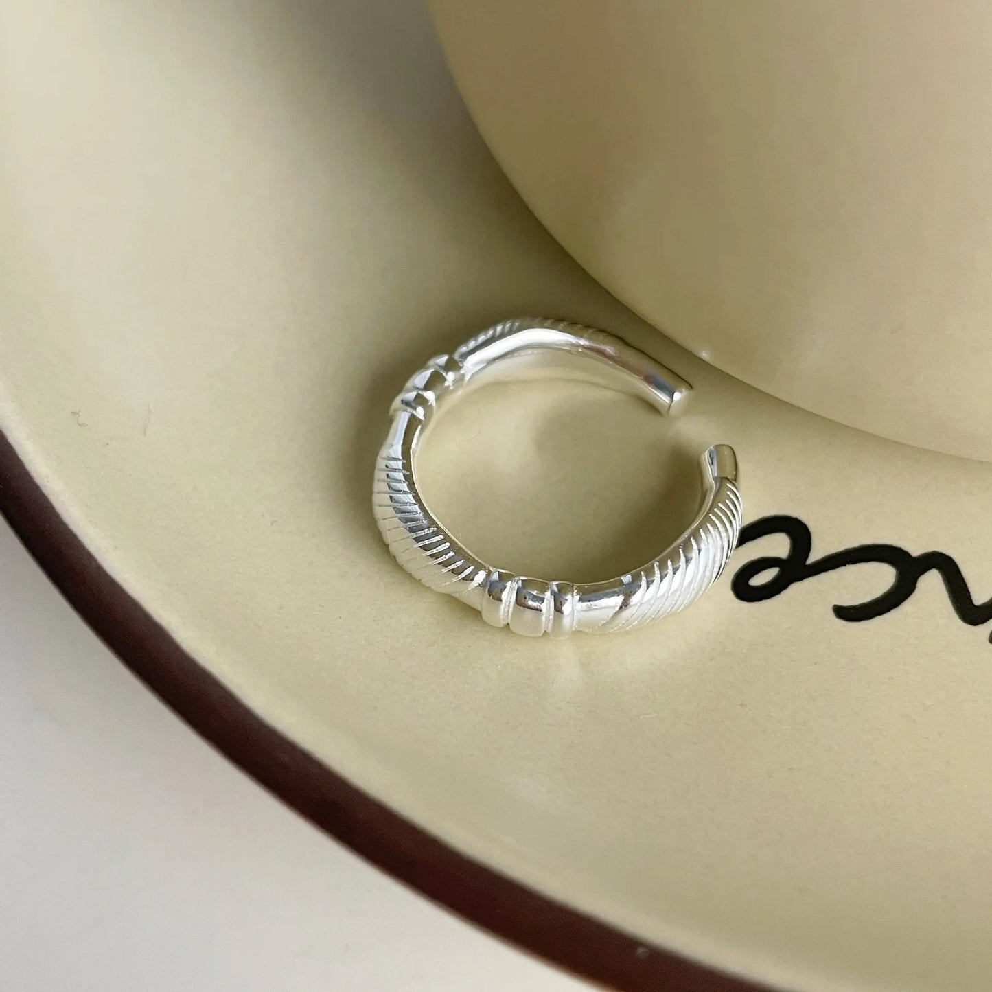 PANJBJ 925 Sterling Silver Wide Smooth Ring for Women Girl Irregular Simple Fashion Adjustable Jewelry Gift Dropshipping