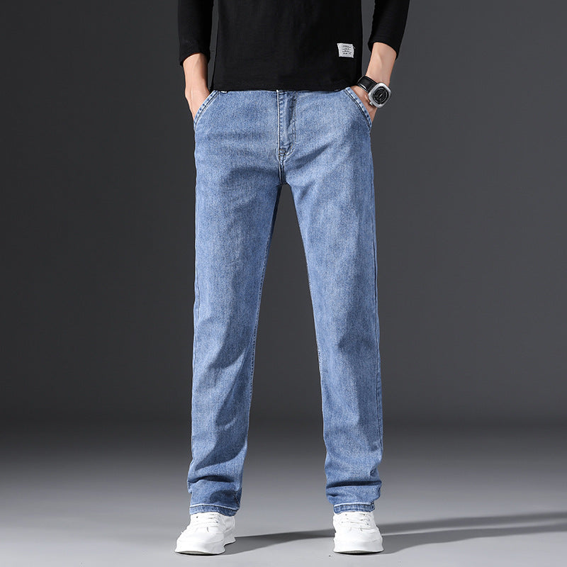 Men's Business Casual High Waist Stretch Jeans Simple Fashion Straight Loose Jeans