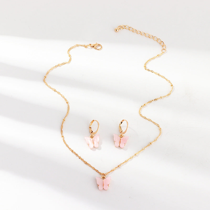 Creative Fashion Resin Butterfly Necklace And Earring Set