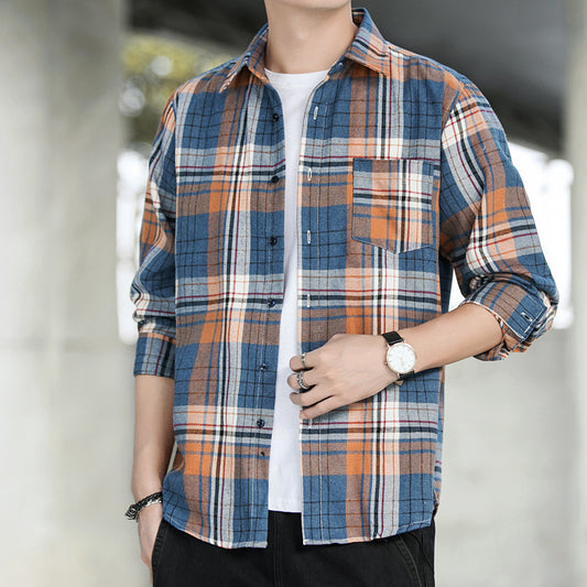 Plaid Shirt Men's Casual Fashion Trend Loose Jacket