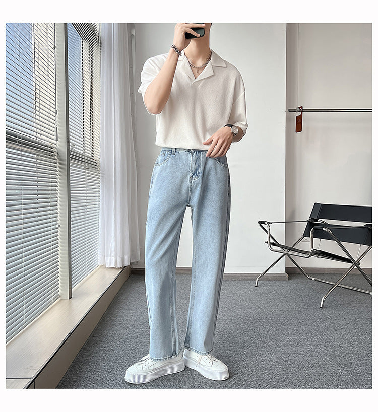 Ins Springsummer Plain Short Sleeve Polo Knitted Loose Drop-shoulder Sleeve Half Sleeve