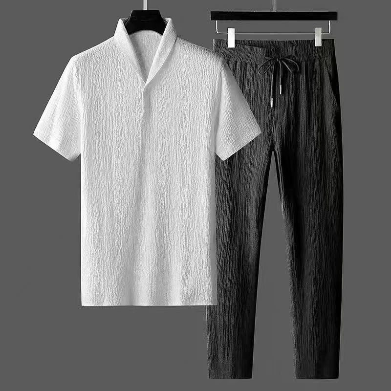 Summer Thin Casual Sports Suit Men's Fashionable Short-sleeved Trousers Trendy Light Luxury