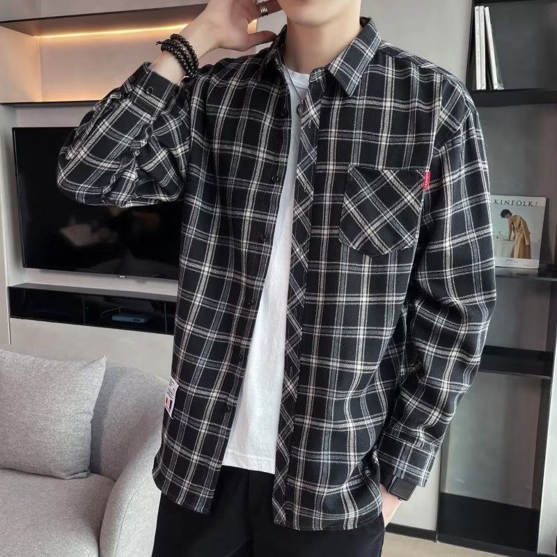 Loose Hong Kong Style Casual Coat Youth Plaid Shirt