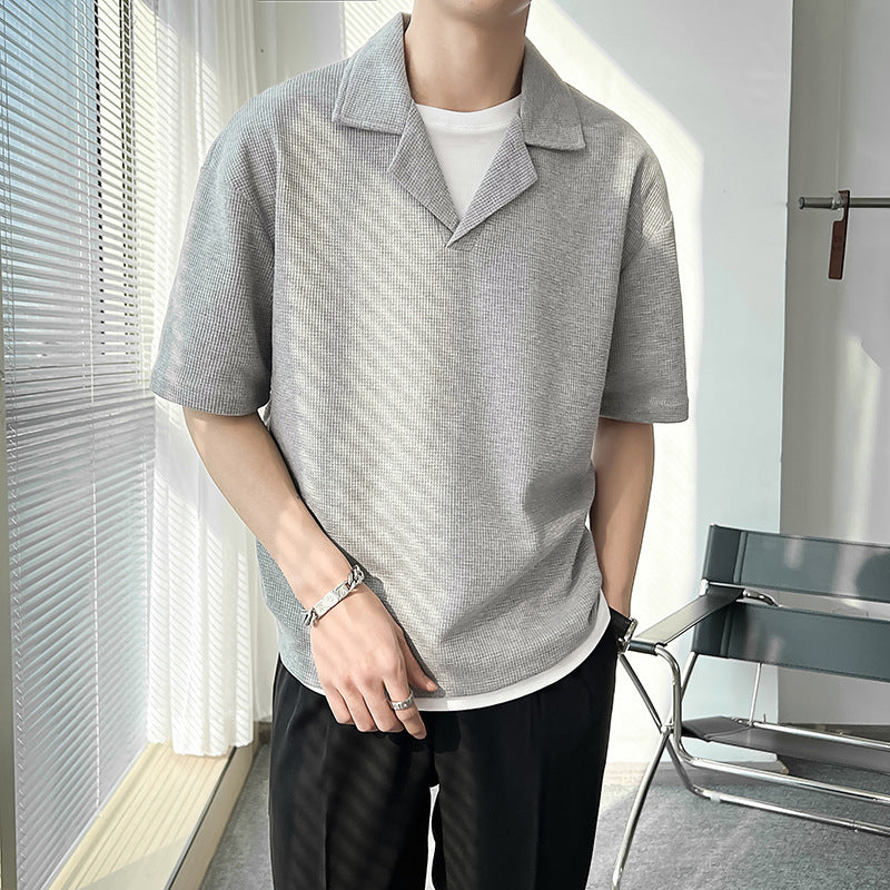 Ins Springsummer Plain Short Sleeve Polo Knitted Loose Drop-shoulder Sleeve Half Sleeve