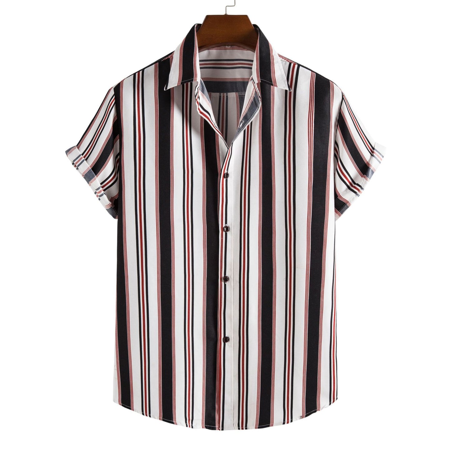 Simple Men's Short Sleeve Casual Shirt Striped Printed Shirt