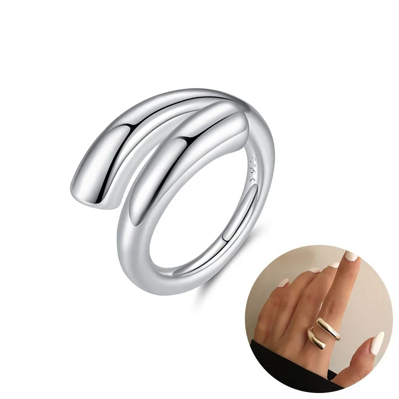 PANJBJ 925 Sterling Silver Wide Smooth Ring for Women Girl Irregular Simple Fashion Adjustable Jewelry Gift Dropshipping