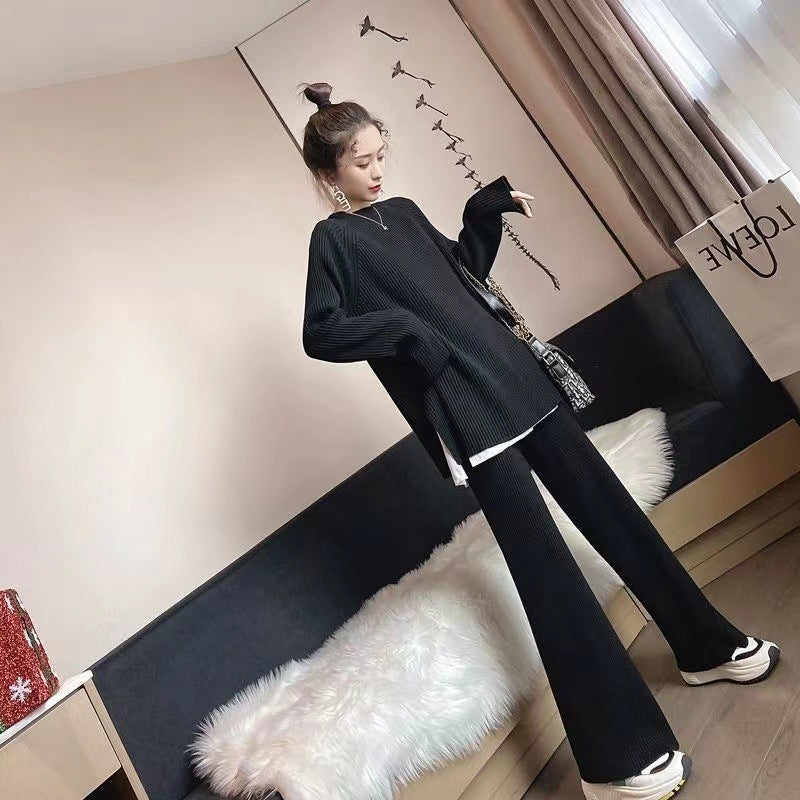 Knitted Sweater Wide-leg Pants Suit Women