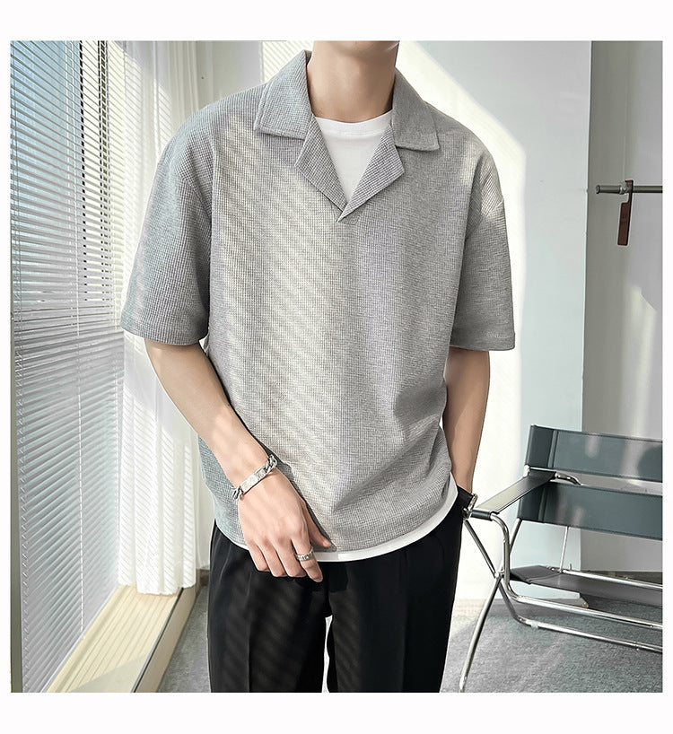 Ins Springsummer Plain Short Sleeve Polo Knitted Loose Drop-shoulder Sleeve Half Sleeve