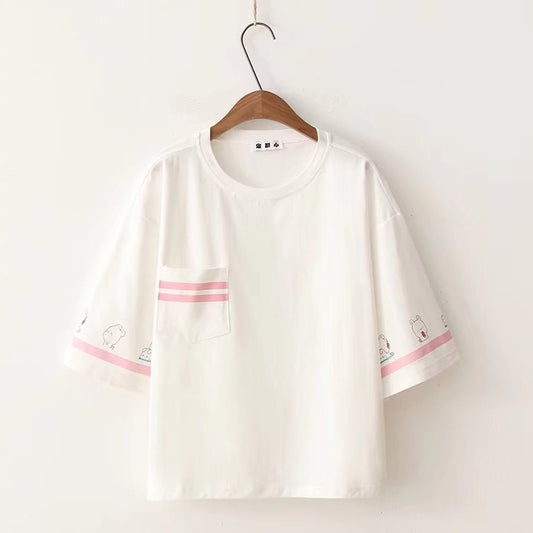 Summer Striped Simple T-shirt Loose Short-sleeved All-match