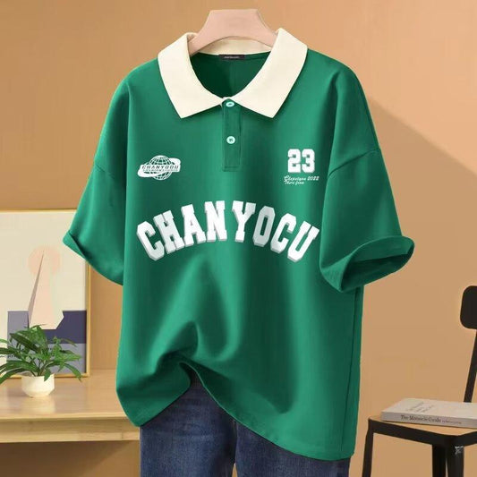 Hong Kong Style Polo Collar College Style Short Sleeve T-shirt