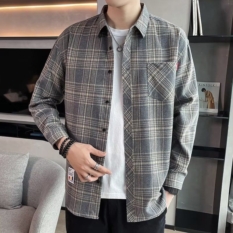 Loose Hong Kong Style Casual Coat Youth Plaid Shirt