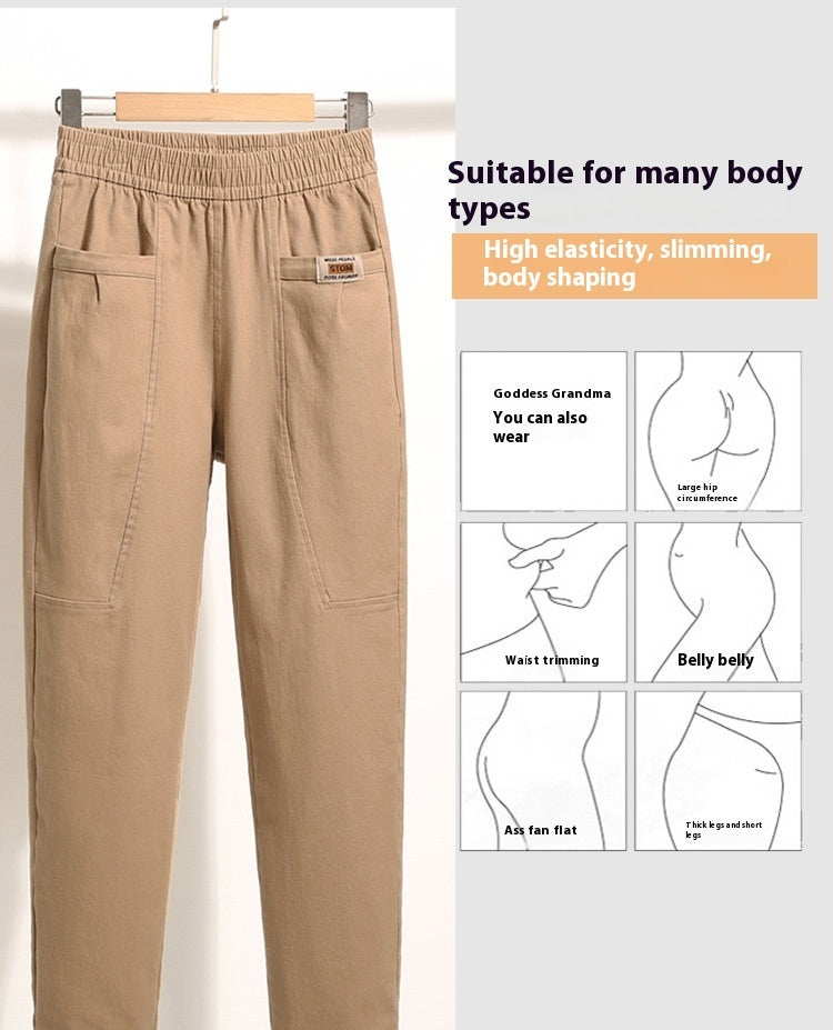 Women's Washed Cotton Summer Stretch Fashion Elastic Waist Cropped Pants